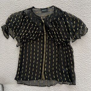 Zadig et Voltaire sheer black blouse with metallic gold accents